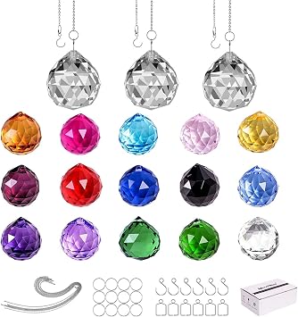 MerryNine Mixed Colorful Crystal Ball Prism with Drilled Hole Sunshine Catcher Rainbow Pendants Maker, Hanging Crystals Prisms for Windows, for Feng Shui, for GiftPrismBall-30mm Colorful/40mm Clear