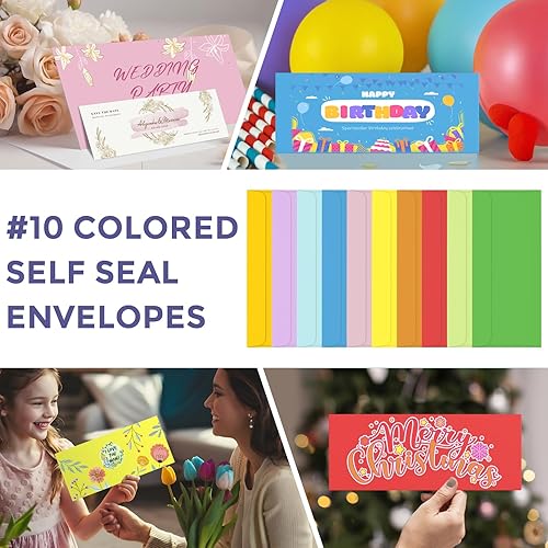Miniatura 7 de CREGEAR Paquete de 50 sobres de seguridad autosellantes de colores #10, 4-18 x 9-12 pulgadas, 24 libras, sellado de seguridad tintado, despegar y