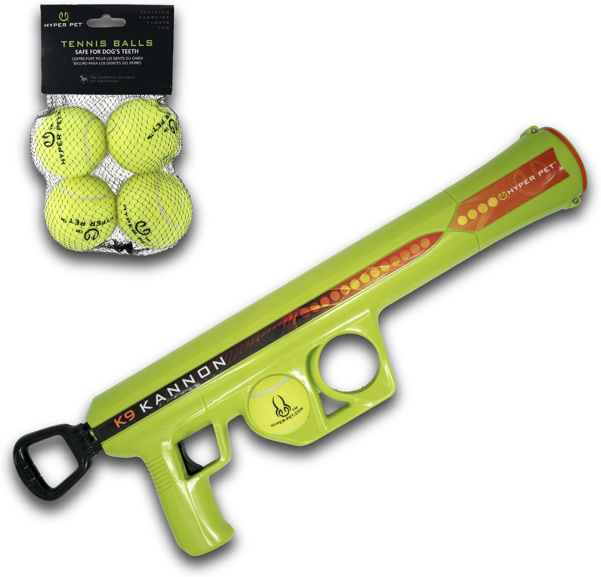 Hyper Pet K9 Kannon Launcher - Interactive Dog Toy (Load & Launch Tennis Balls for Fetch) - 1 Launcher & 4 Balls Included
