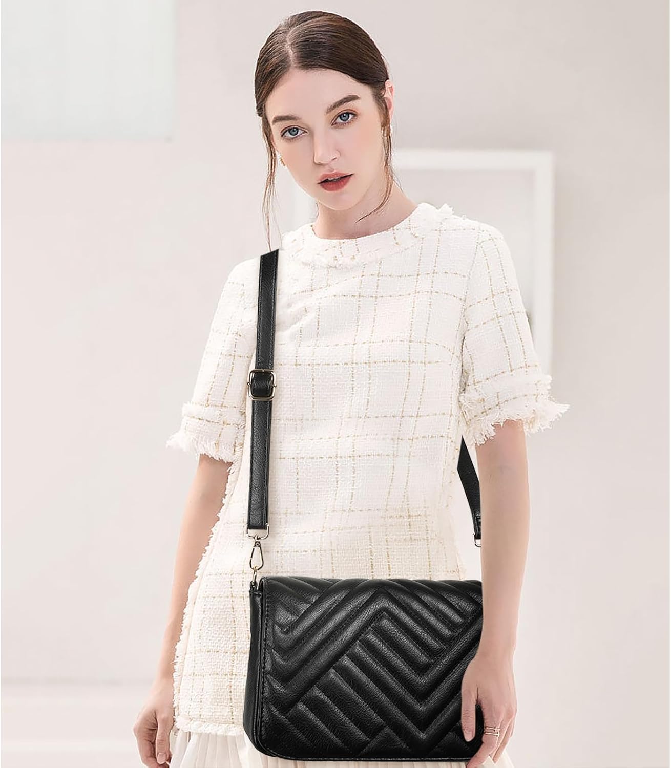 SENDEFN Quilted Leather Crossbody Bags for Women Ladies Shoulder Purse Satchel HandBag with Chain Trendy Strap - Image 2