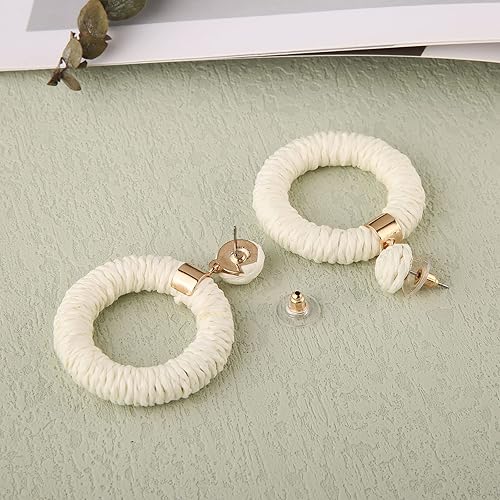 Miniatura 3 de Aretes de rafia para mujer, aretes bohemios, hechos a mano, trenzados, aretes colgantes