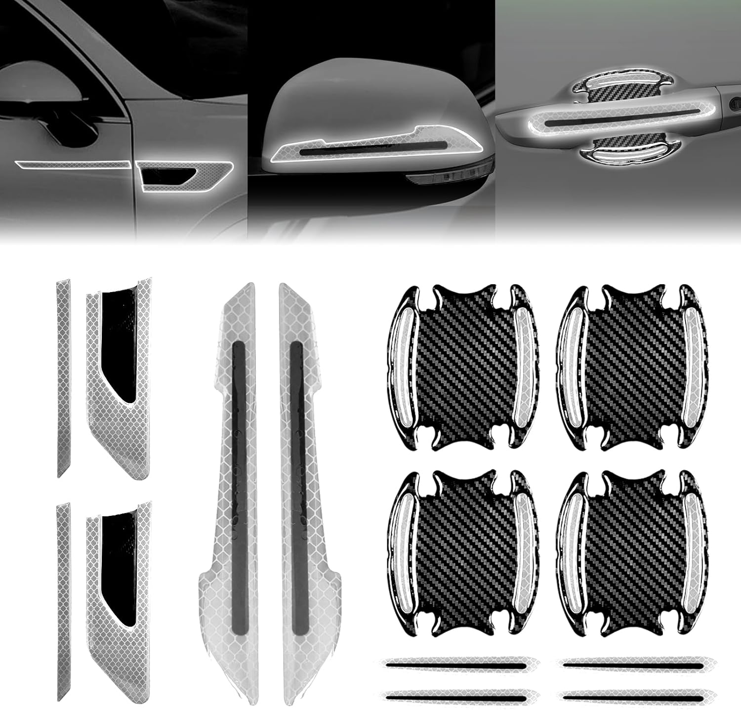 12 Pieces Reflective Car Stickers Set, Rearview Mirror