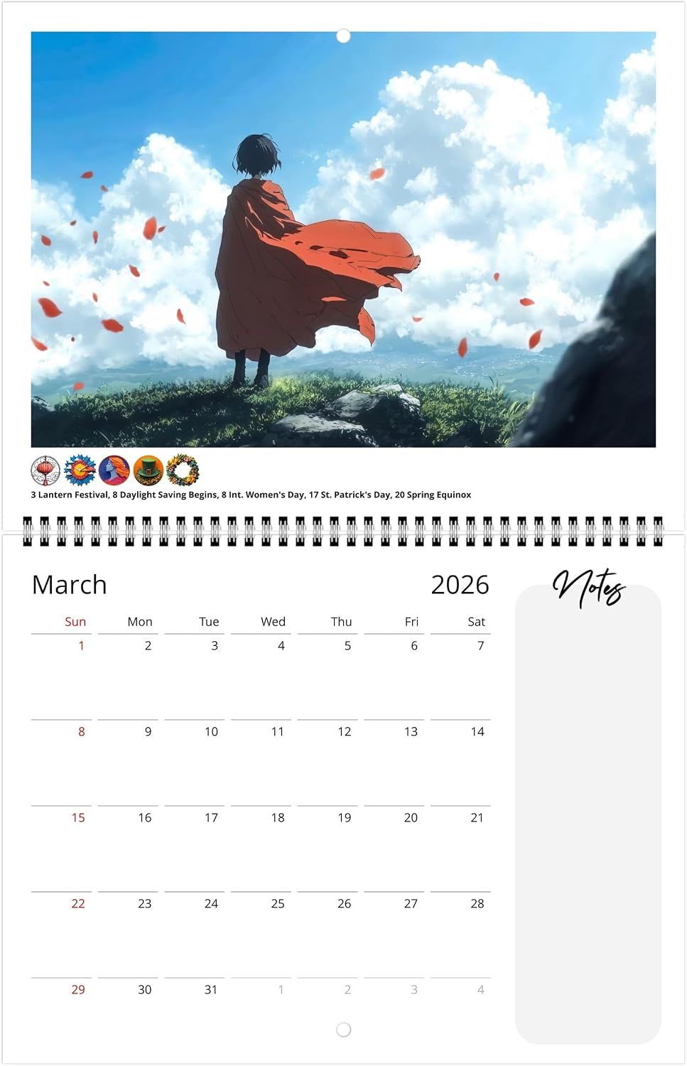 2026 Anime Life Wall Calendar by Kaleidoscope Artisan – A Year of Captivating Anime Art with Holidays (Notes, Large 11”x17” Display Size)