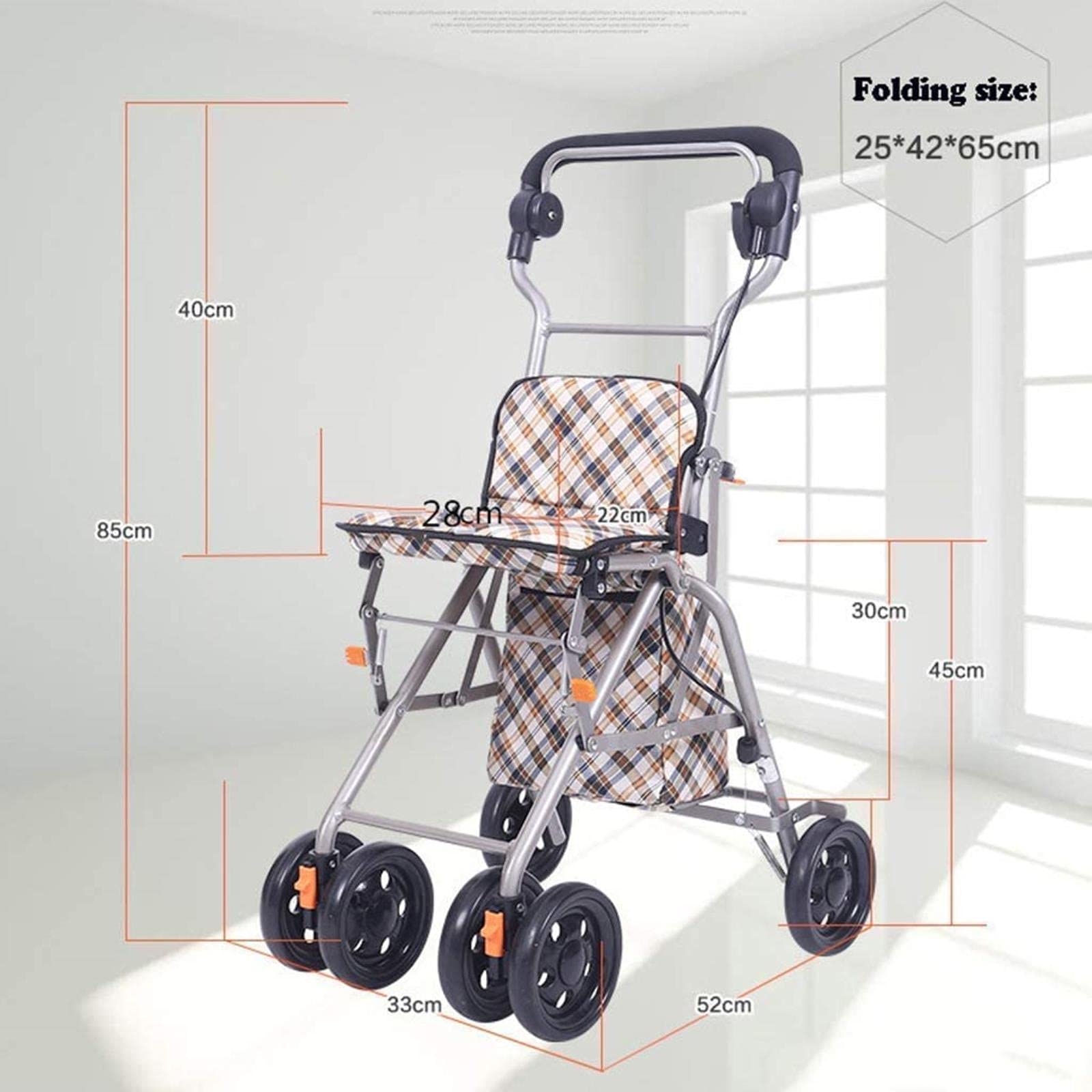 Rollator Walker Chodzik dla osób starszych, czterokołowy wózek na zakupy Rollator Chodzik z aluminium Składane, lekkie siedzisko ułatwiające chodzenie z oparciem Comfortable anniversary