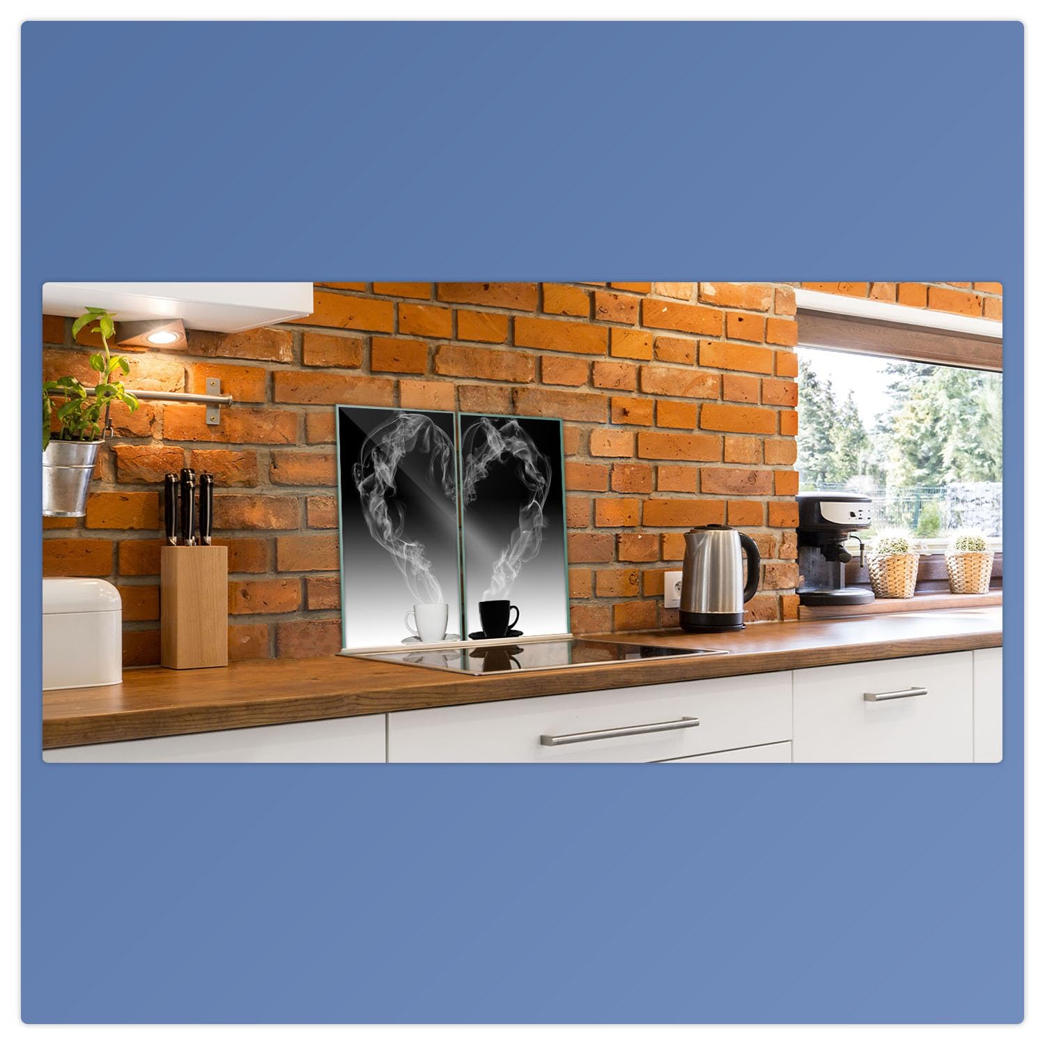 Herdabdeckplatte Abdeckung Ceranfeld Abdeckplatte Schneidebrett 2-Teilig 60x52 Herz Kaffee Schwarz Spritzschutz Glasplatte Ceranfeldabdeckung Herdschutz Sicherheitsglas Glasschneidebrett 2x30x52