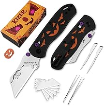 Kizer Uti Bear(New Dual-screw Version) Folding Utility Knife, Clutch Lock Box Cutter EDC Pocket knife with 5PCS Razor Blades, G10 Handle Pocket Knives for Men Women Gift V3619JHW1