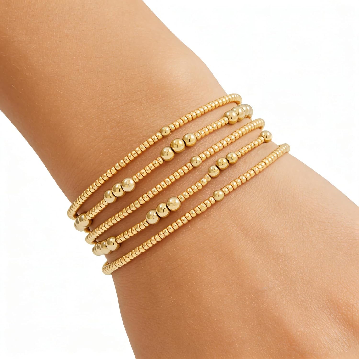 Dainty Gold Plated Pearl Crystal Beaded Bracelets Set for Women 14K Gold Plated Bead Pearl Beads Bracelet Stackable Paperclip Link Chain Bracelets Gold Plated Bracelets for Women Trendy Jewelry