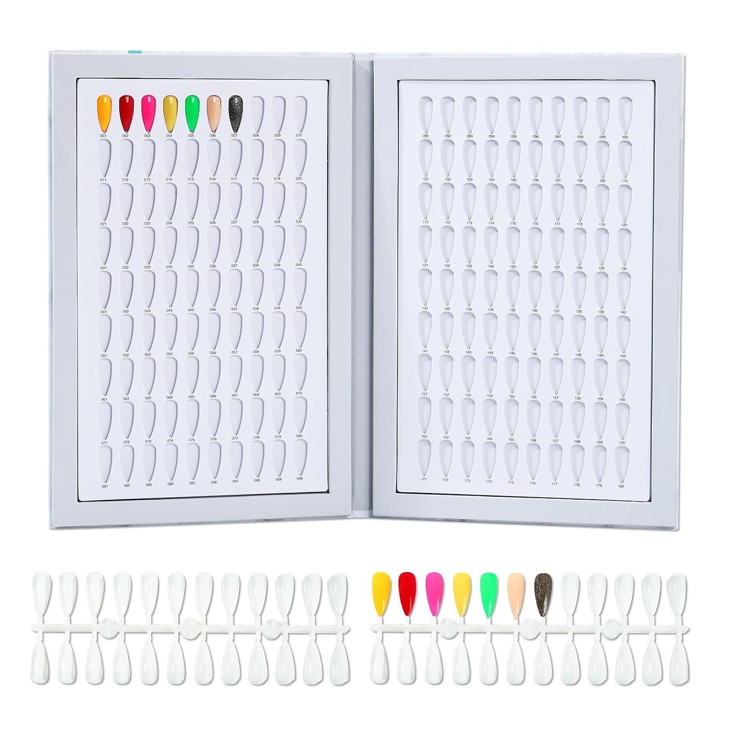 180 Colors Nail Display Chart Nail Gel Polish Organizer Color Card with 240 False Nail Tips Salon Nail Supplies Sample Chart Cardboard Painting Practice Book (Marble)