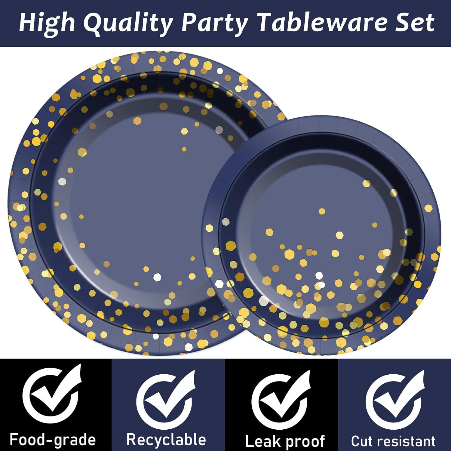 gisgfim 50 Guests Blue and Gold Party Supplies Decorations Tableware Set Blue and Gold Paper Plates Napkins Disposable Plates Graduation Tableware for Men Women Happy Birthday Party Decorations 200PCS