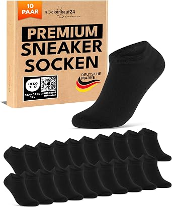 10 Paar Premium Sneaker Socken Herren & Damen aus gekämmter Baumwolle mit Komfortbund ohne drückende Naht