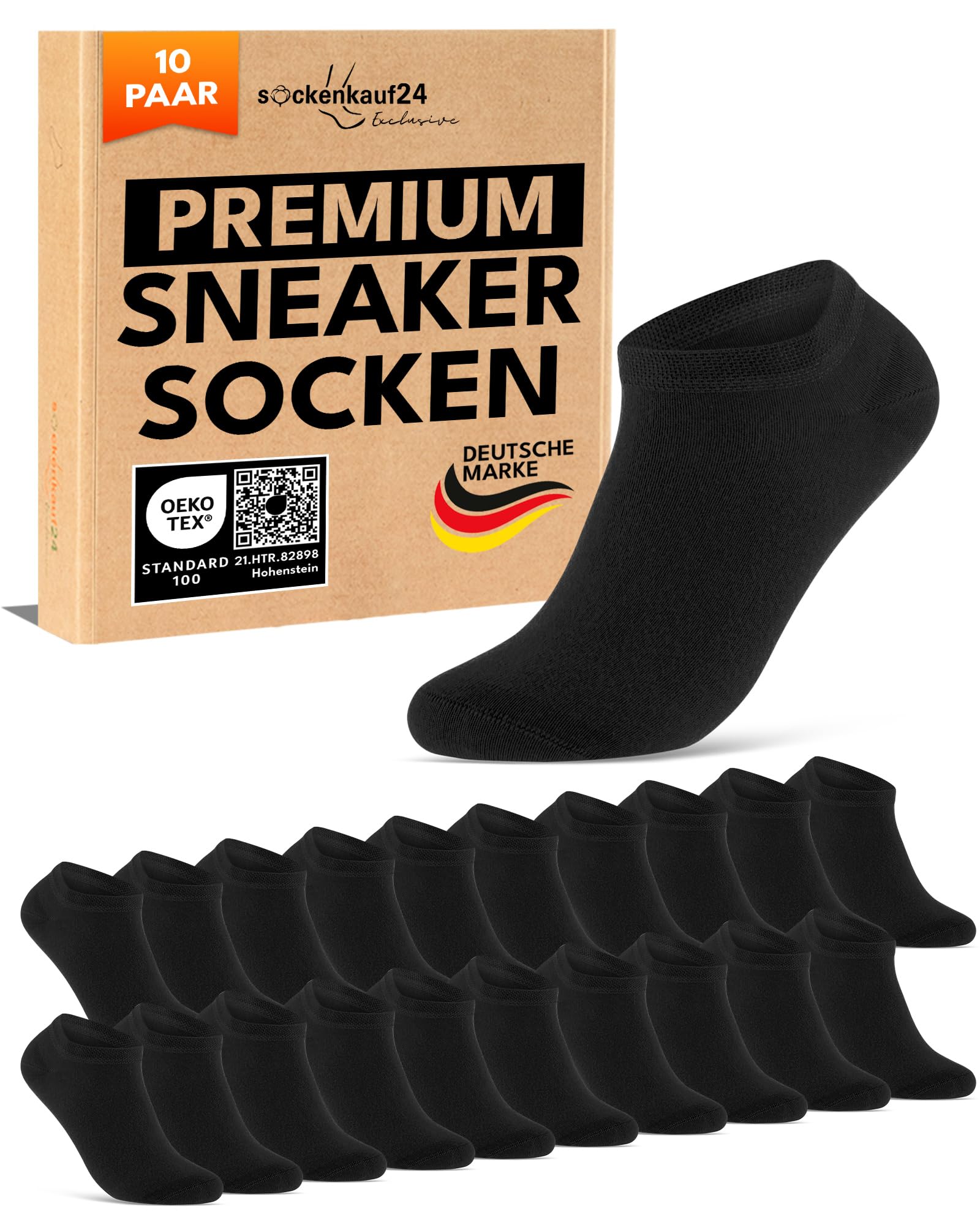 10 Paar Premium Sneaker Socken Herren & Damen aus gekämmter Baumwolle mit Komfortbund ohne drückende Naht