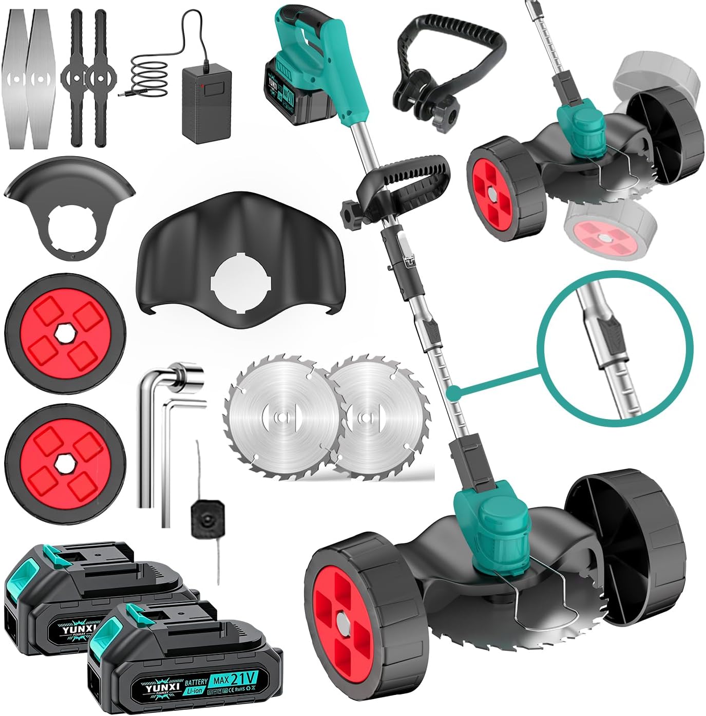 Portable Home Electric Lawn Mower, Garden Weeder/Cordless Trimmer, Optional Equipped with 3 Blade Types and 1-2 Large Capacity Lithium Batteries (Advanced Battery * 2+Simple Accessories)