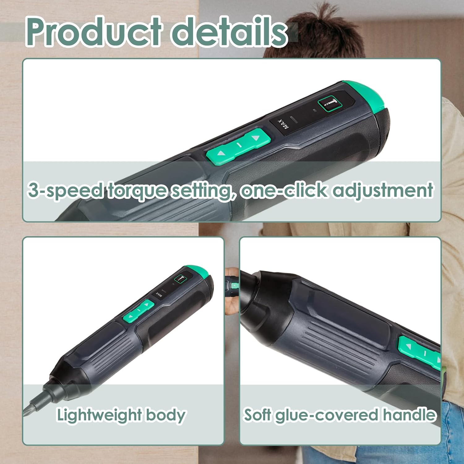 4V Cordless Electric Screwdriver Kit – USB‑C Rechargeable, Dual LED Light, 3 Torque/300RPM, 34-Pc Magnetic Bit Set and Case – Portable Mini Drill for Electronics, PC Repair, DIY Tools