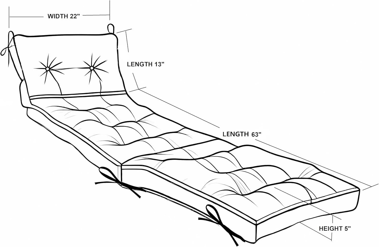 QILLOWAY Indoor/Outdoor Chaise Lounge Cushion with Ties,Replacement Patio Cushions for Lawn Pool. (Beige)