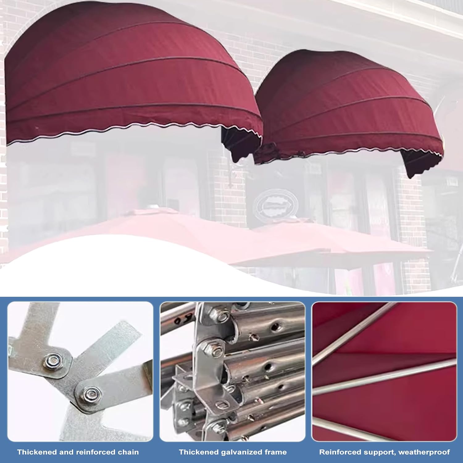 Retractable Dome Canopy for Front Door Outdoor Window Awning Rain & Sun Shelter for Patio/Porch Foldable Cover with Fittings (Green 70cm Diameter)