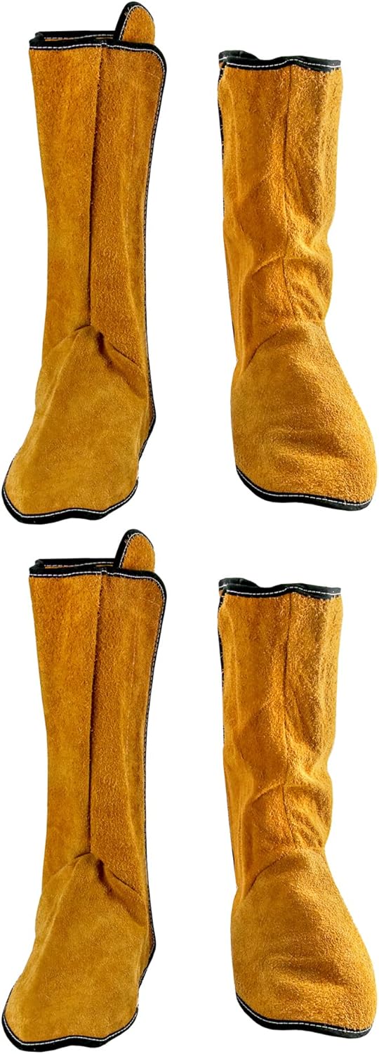 QWORK Fireproof Shoe Leg Cover Leather for Welding Welder Work Boot Protectors, Welding Safety Boot Covers, Leg Guards Gaiters, Men and Women, 2 Pairs
