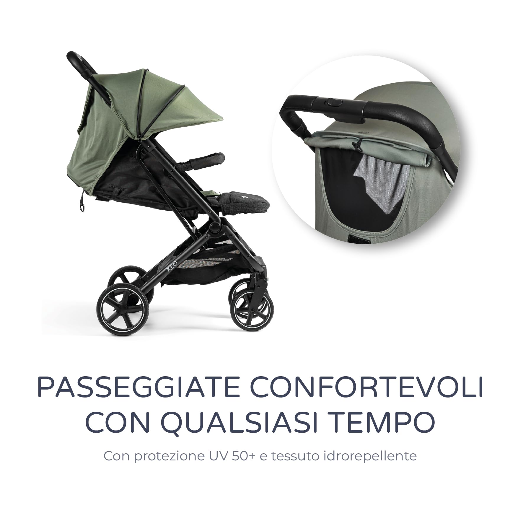 MS Keo Passeggino - Passeggino, Ultraleggero e Compatto - Fino a 22 Kg, Capottina Allungabile e Pieghevole tipo Libro (Verde)