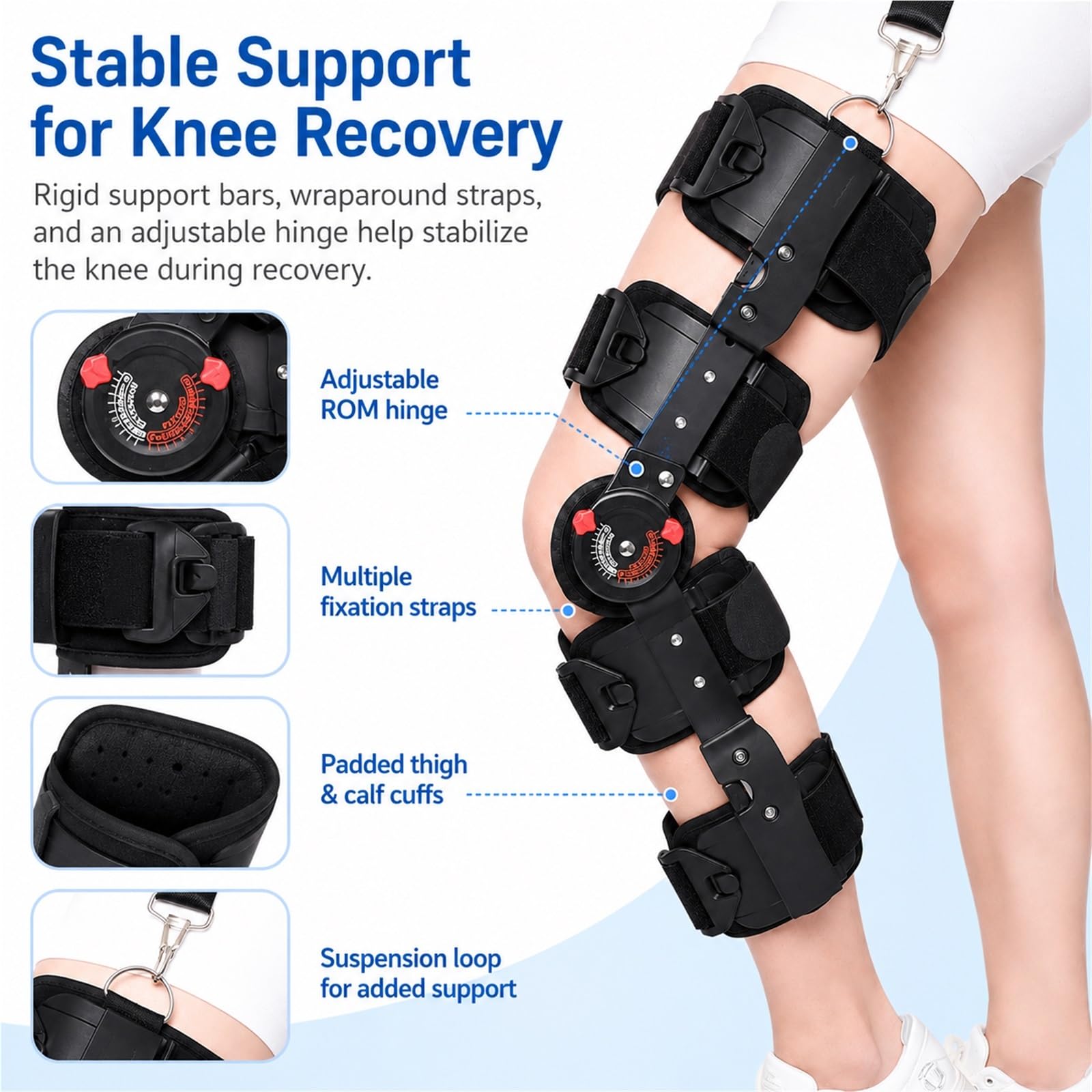 Tutore Ginocchio Articolato ROM Regolabile per Post Operatorio Riabilitazione Menisco LCA Artrite Ginocchiera Ortopedica Supporto Stabilizzatore Gamba Uomo Donna