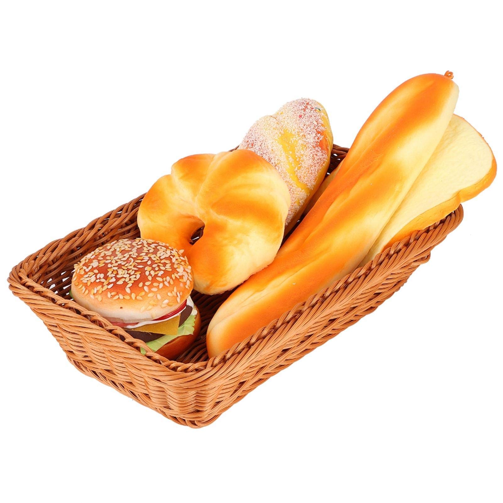 Bread Basket Rectangular Brown Weave Food Storage Basket Fruits Basket Tabletop Serving Basket for Buffet Bakery Home Restaurant Supermarket (S)