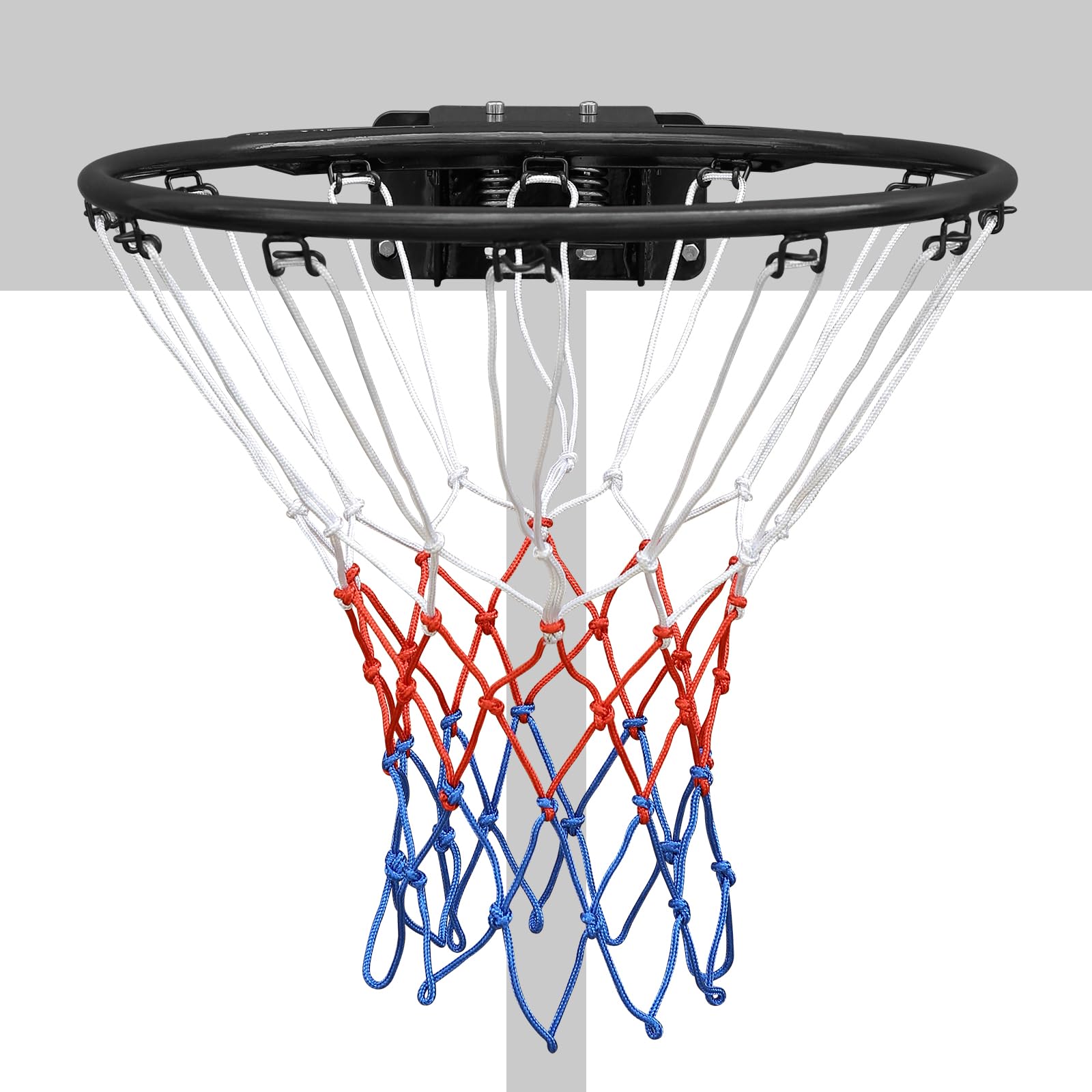 Anello da basket da 45 cm, stabile con doppia molla e rete per montaggio a pavimento e a parete, in acciaio, per interni ed esterni, nero