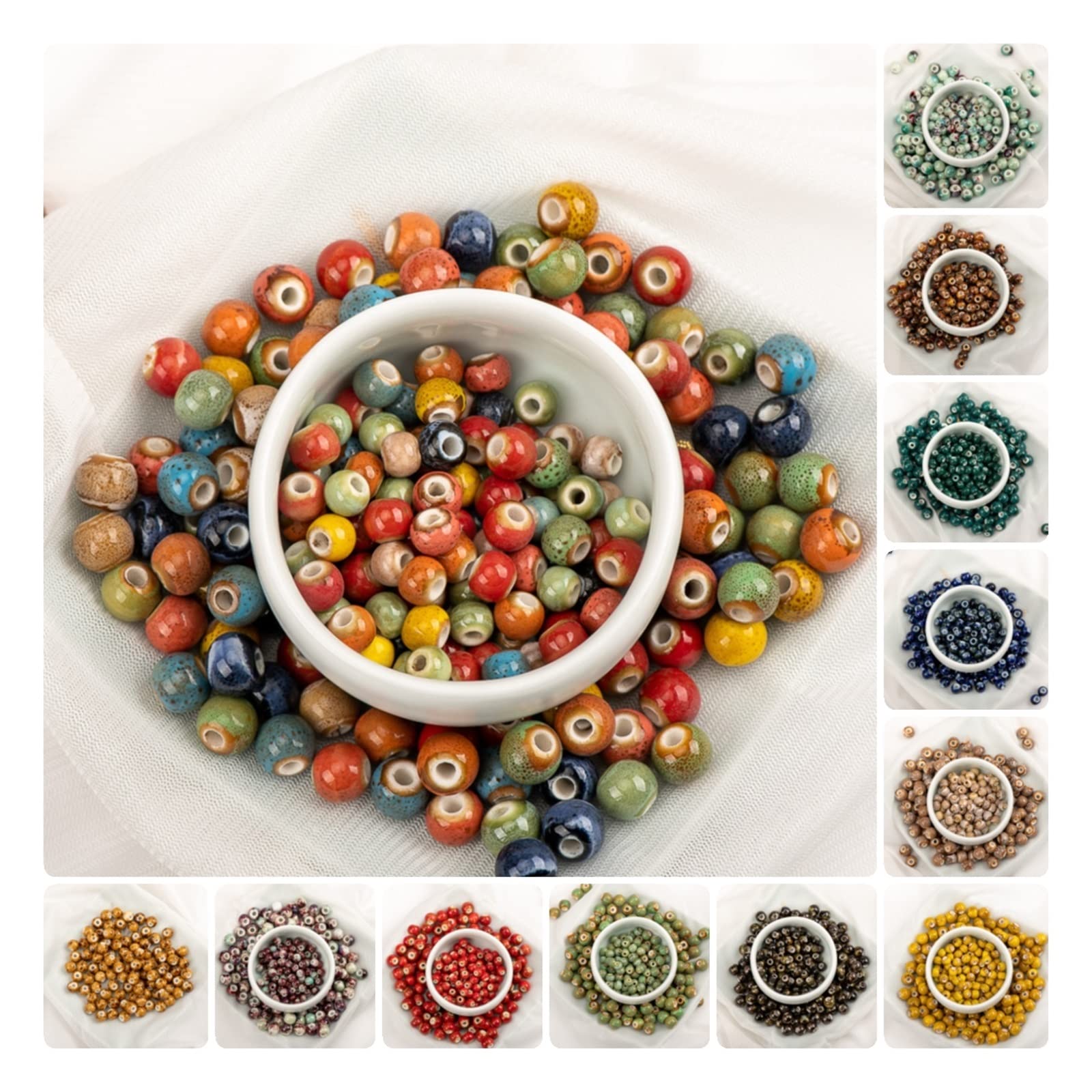HERZWILD 100 stuks keramische kralen porseleinen kraal 8 mm ronde losse keramische kralen kleurrijke kralen inrijgen voor doe-het-zelf sieraden kunst ambachten ketting armband (8 mm