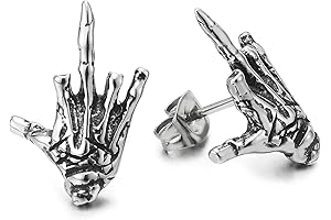 Mens Womens Stainless Steel Vintage Hand Skeleton Bone Stud Earrings