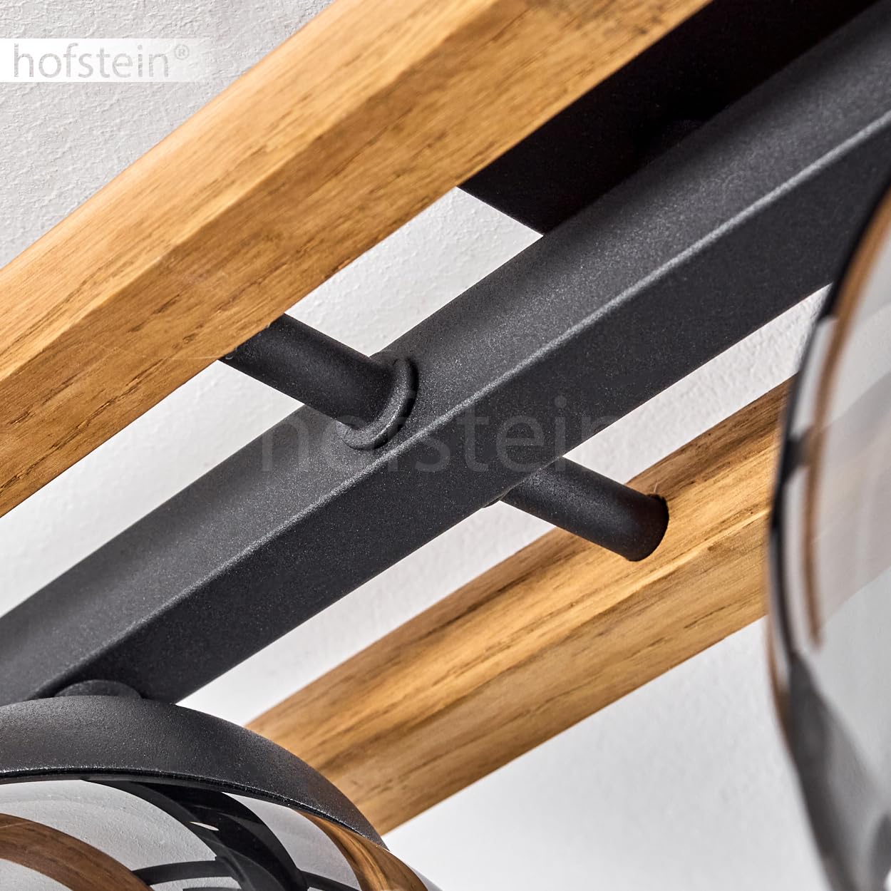 HOFSTEIN Deckenleuchte Podre, Deckenlampe aus Holz/Metall/Glas in Natur/Schwarz/Rauch, Leuchte im Retro/Vintage-Design mit Holzbalken, 3 x E27, Schlafzimmer, Wohnzimmer, Küche, Esszimmer