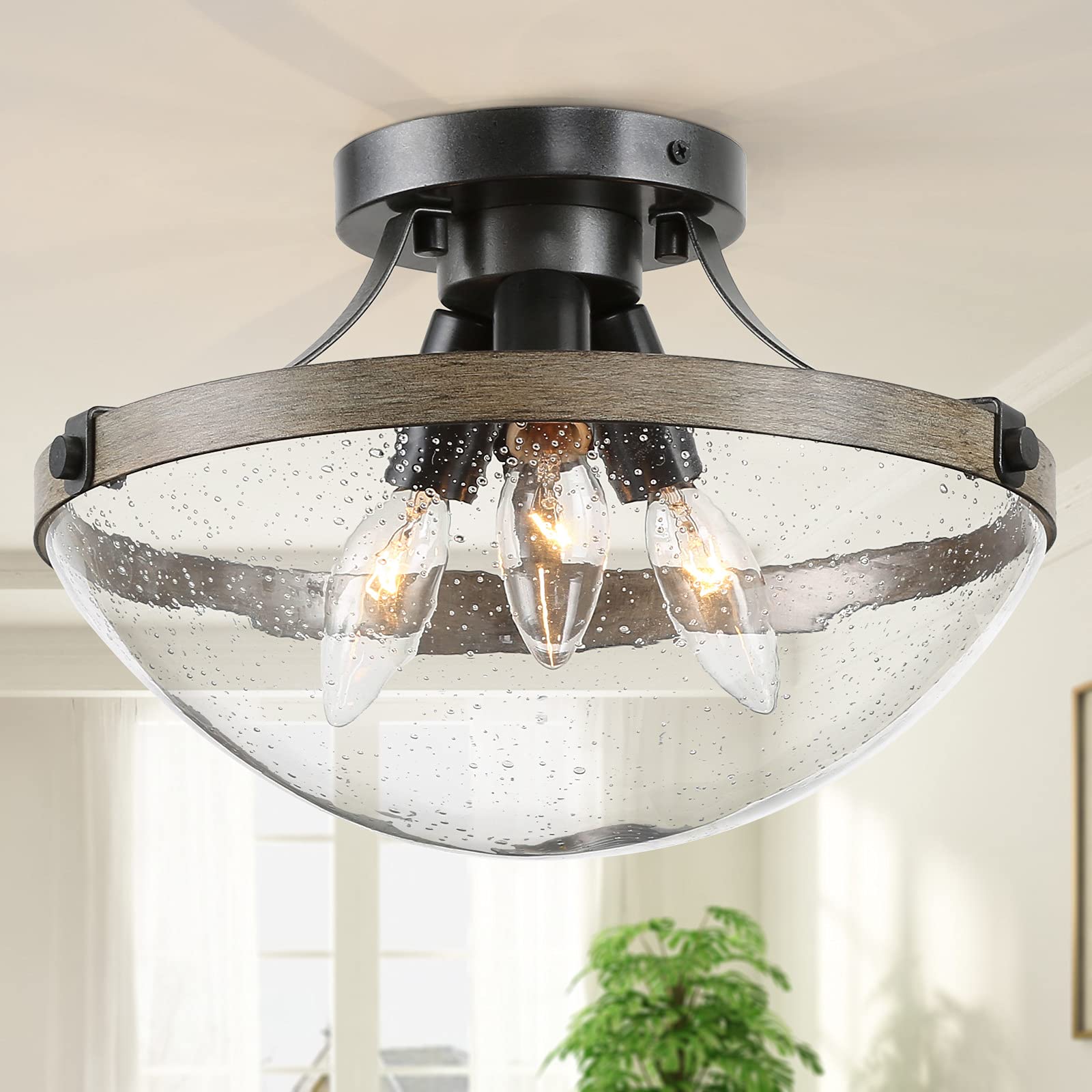 LOG BARN Semi Flush Mount Ceiling Light Fixture, 3-Light