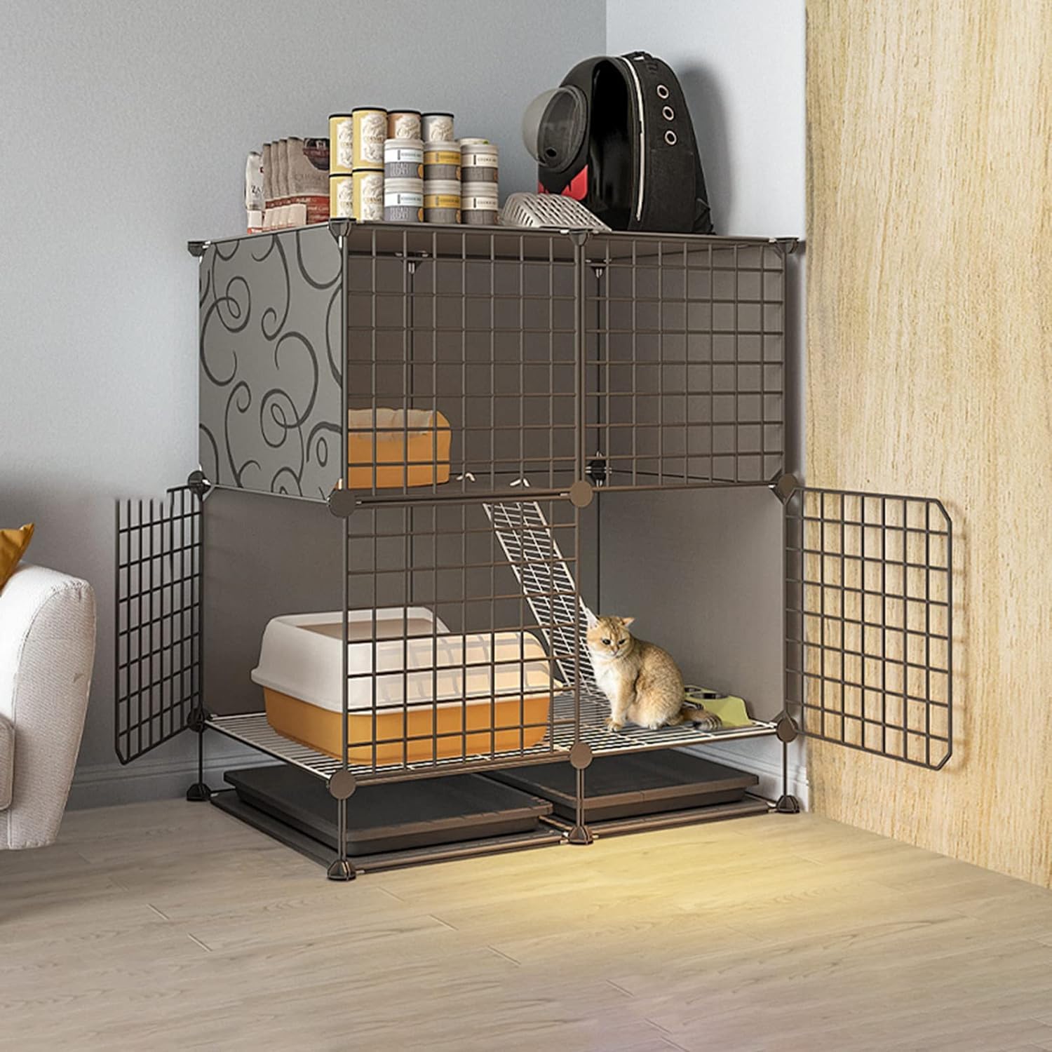 Generico Gabbia per Gatti da Interno di Grandi Dimensioni, Pieghevole, Adatta a Piccoli Animali, in Metallo, Ideale per balconi e balconi (75 * 39 * 84 cm)