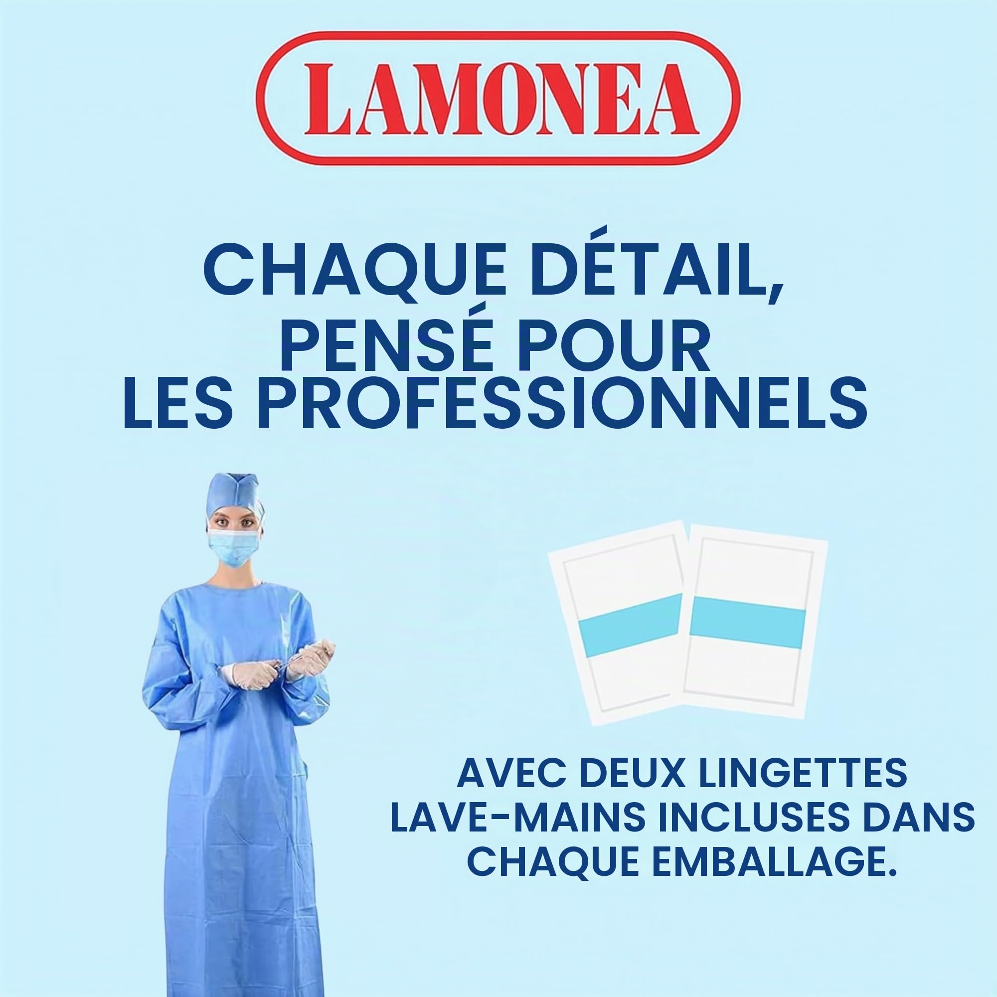 30 chemises stériles chirurgicales standard bleu clair certifiées CE - Blouse jetable, respirante, protection maximale - 2 lingettes à main incluses - Différentes tailles (XL) - FGSG-SM40XL