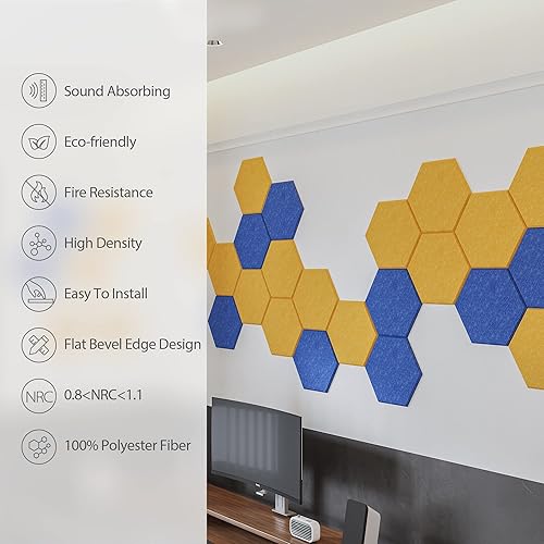 Miniatura 3 de Amantech Paquete de 12 paneles acústicos autoadhesivos a prueba de sonido, panel de espuma acústica de sonido de alta densidad, paneles de pared