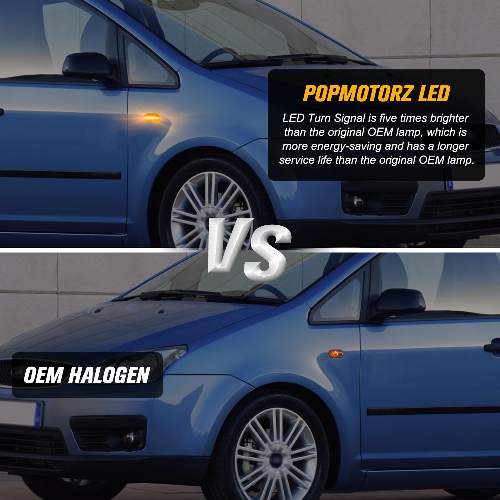 POPMOTORZ LED Dinamicos Intermitentes Laterales, Luces de Giro LED Intermitentes para VW Golf MK3 MK4 J-etta P-assat B4/5 SEAT Altea MK1 Ibiza MK2 MK3 MK4 Ford Fiesta MK5 Focus, 2 Piezas