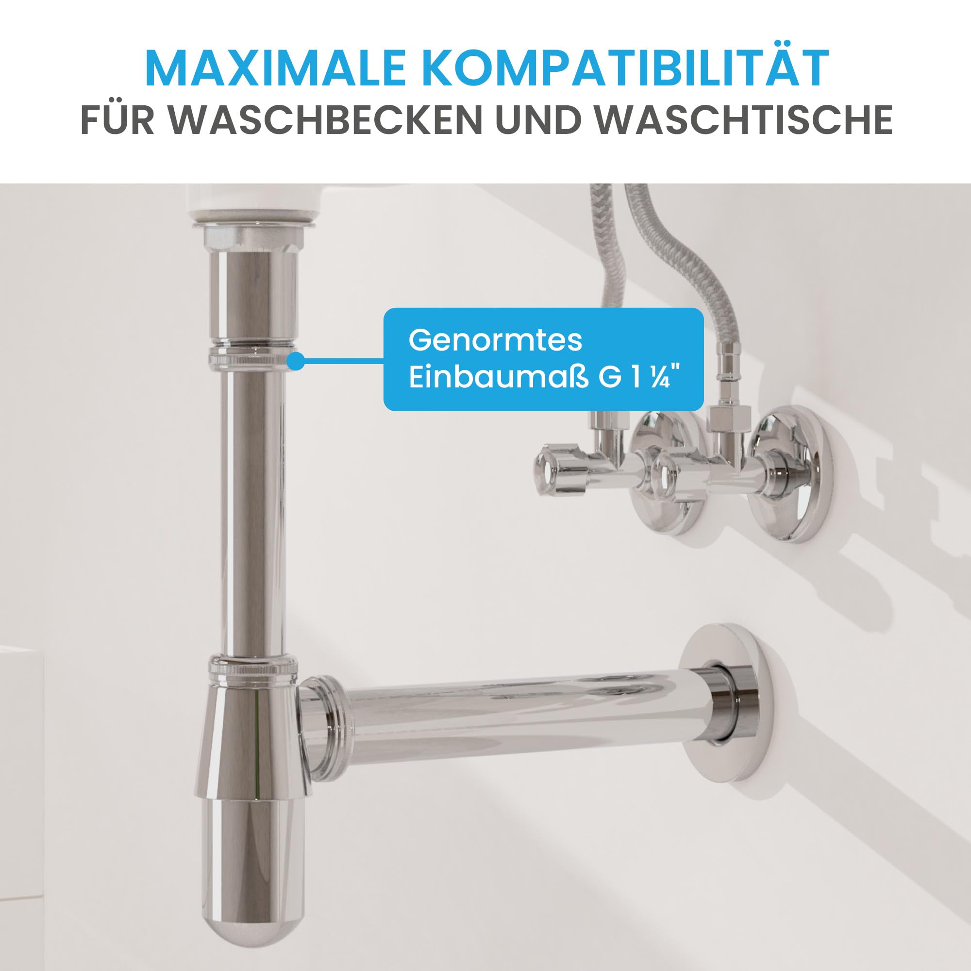 Bächlein syfon kielichowy uniwersalny do umywalki i szafki podumywalkowej, syfon z otworem rewizyjnym + instrukcja montażu - precyzyjne dopasowanie odpływu - design syfonu armatura odpływowa syfon butelkowy