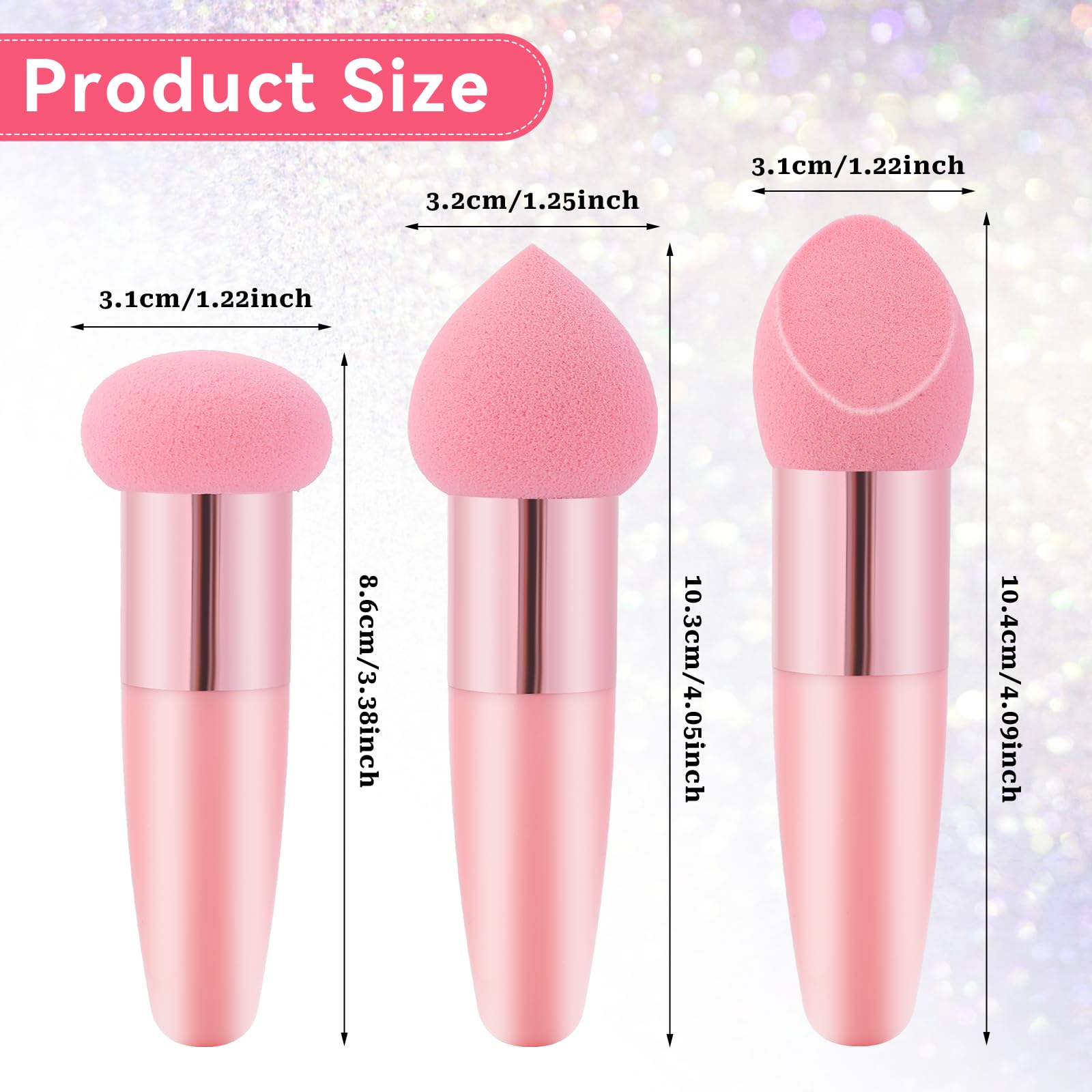 3 Pcs Sponges for Makeup Foundation Sponge Makeup Blending Sponge with Handle Makeup Facial Sponges Cosmetics Puff Sponge Wet and Dry Make Up Applicator Professional Concealer Face Brush