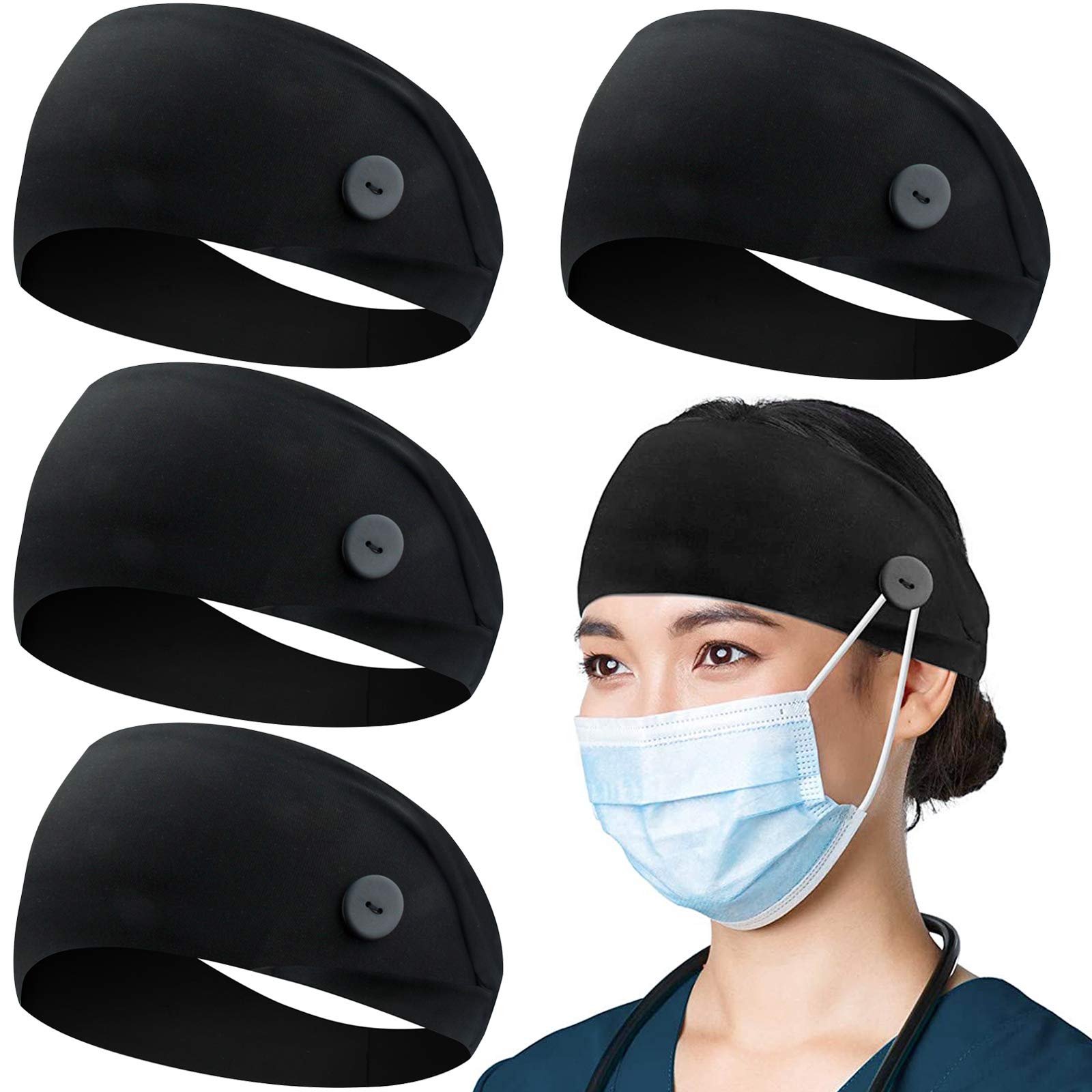 ABAMERICA Headbands with Button for Mask Wide Nurses Headbands Non Slip Elastic Ear Protection for Women Men Doctors