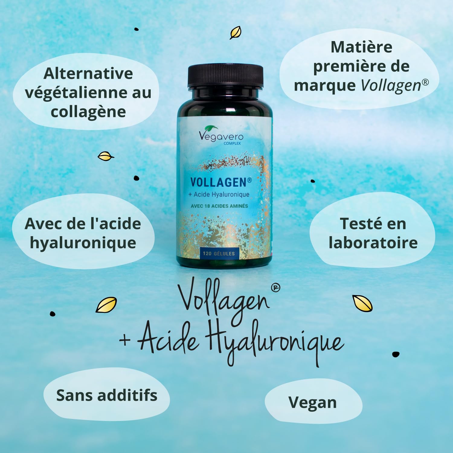 Collagène Vegan + Acide Hyaluronique – 180 Gélules, Pour Peau, Os, Articulations