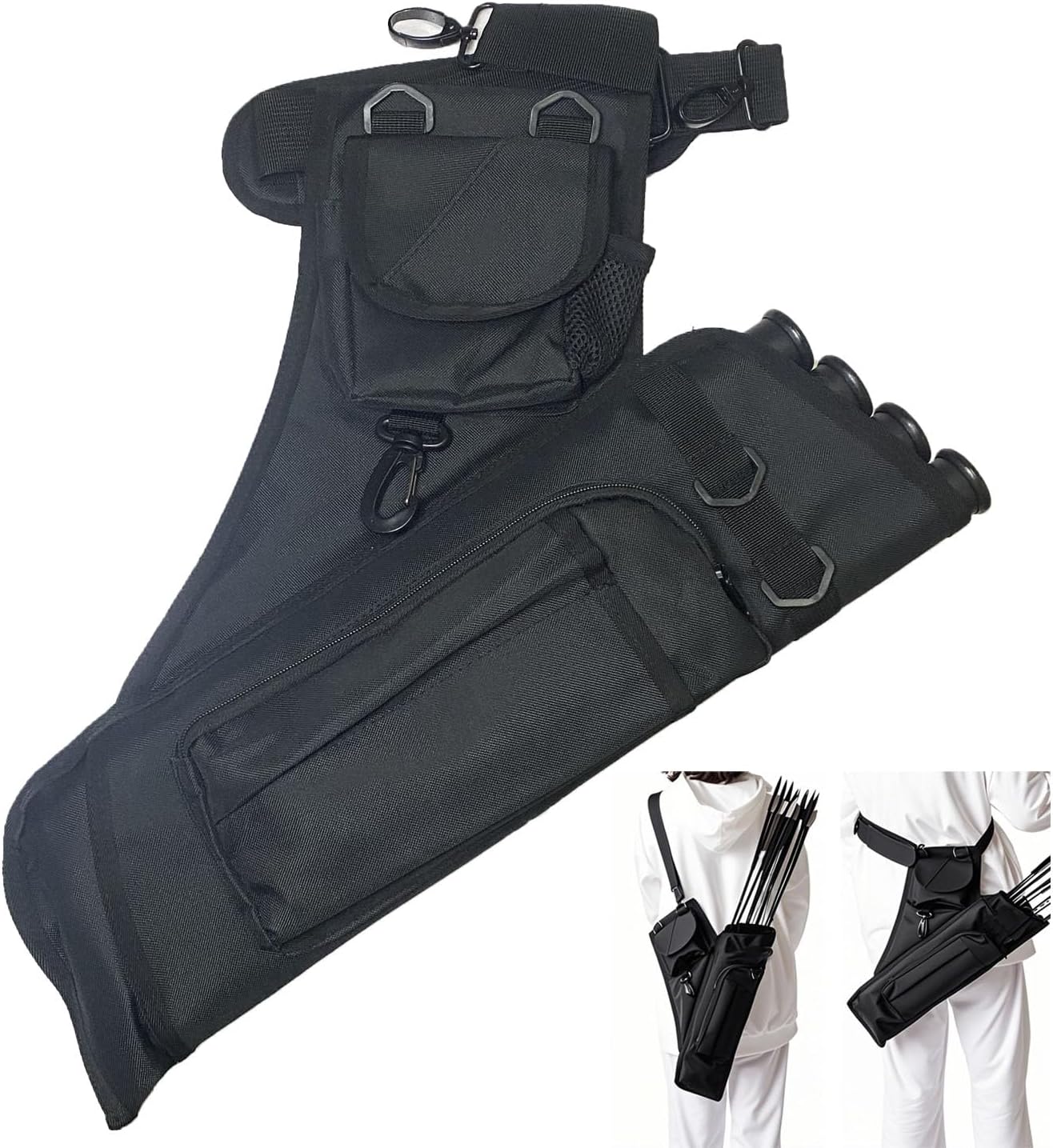 Archery Hip Quiver for Arrows with 4 Arrow Tubes Arrow Holder, Pockets for Accessories and Waist Belt