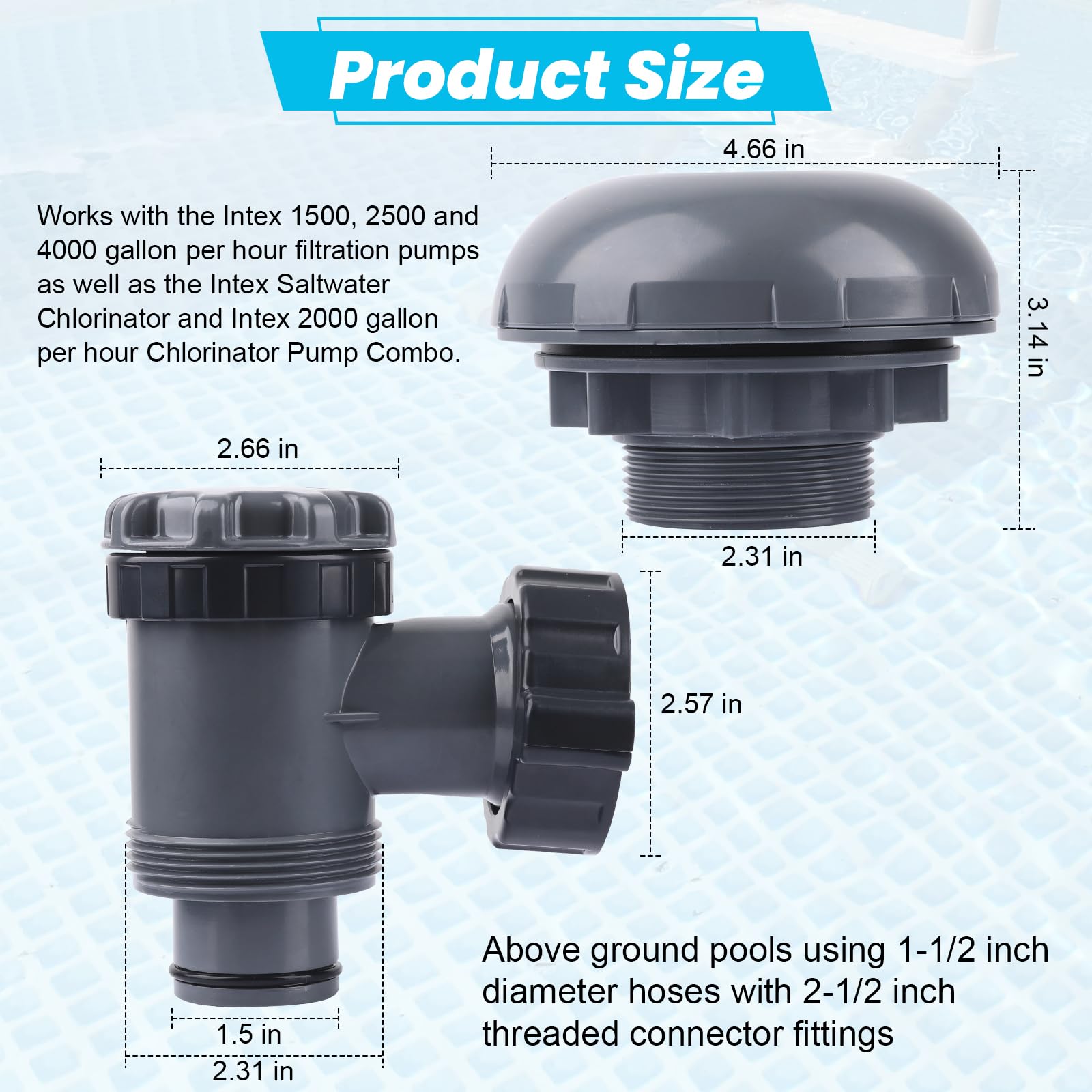 XT Válvula de émbolo de encendido/apagado con colador para bomba de filtro de piscina sobre el suelo | Fácil ajuste, compatible con Intex, compatible con Coleman, juego de marcos y piscinas Ultra Frame