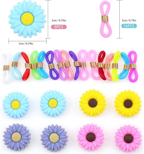 Miniatura 2 de 24 tapones de aguja de tejer, lindos tapones de silicona para tejer margaritas, sol y flores, aguja de tejer, protectores de punto de aguja para