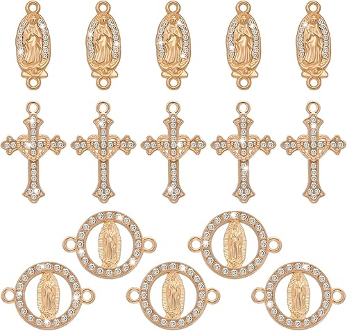 UHOMENY 30 diamantes de imitación de cruz religiosa Virgen María, colgantes de cruz de aleación, diamantes de imitación con rosario con caja para