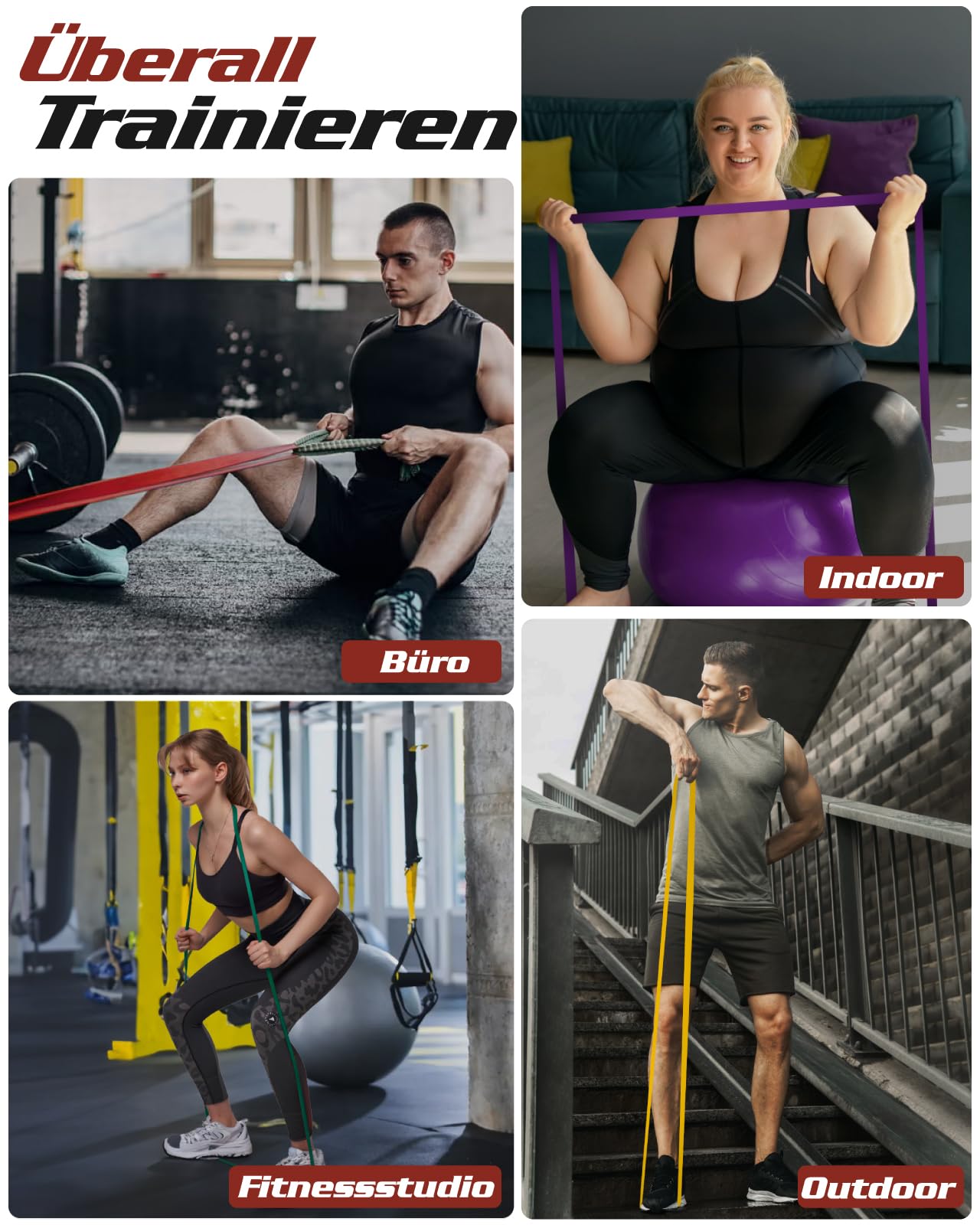 Fitense Bandas de Resistencia Set de 6 - Bandas Elasticas Musculacion de Resistencia, Bandas Elasticas Fitness para Hombre Mujer Entrenamiento/Yoga/Stiramiento/Pull Up Assitant