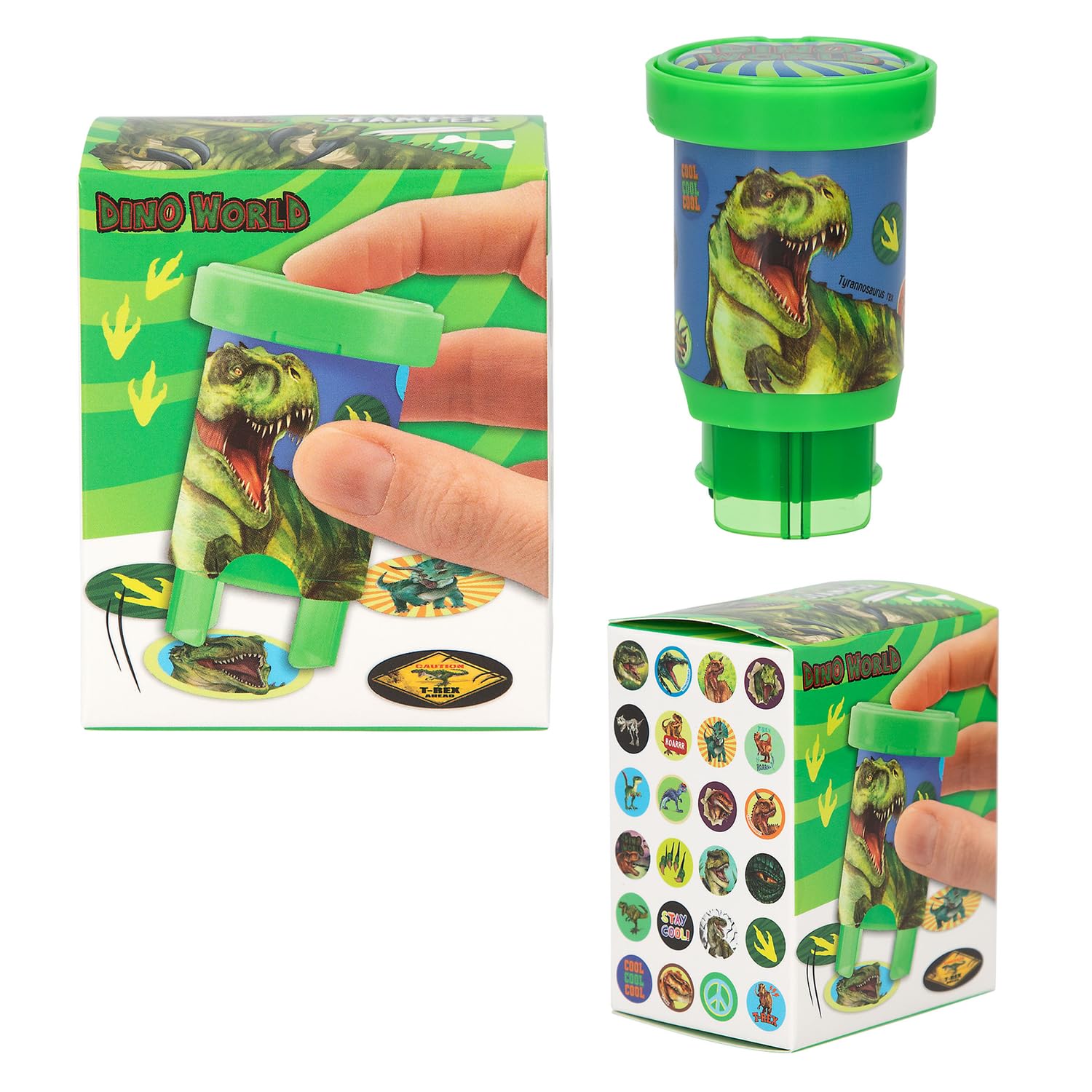 Depesche 13349 Dino World Sticker Stamper - Juego de Pegatinas para Estampar Pegatinas de Dinosaurios, Incluye Sello y 160 Pegatinas