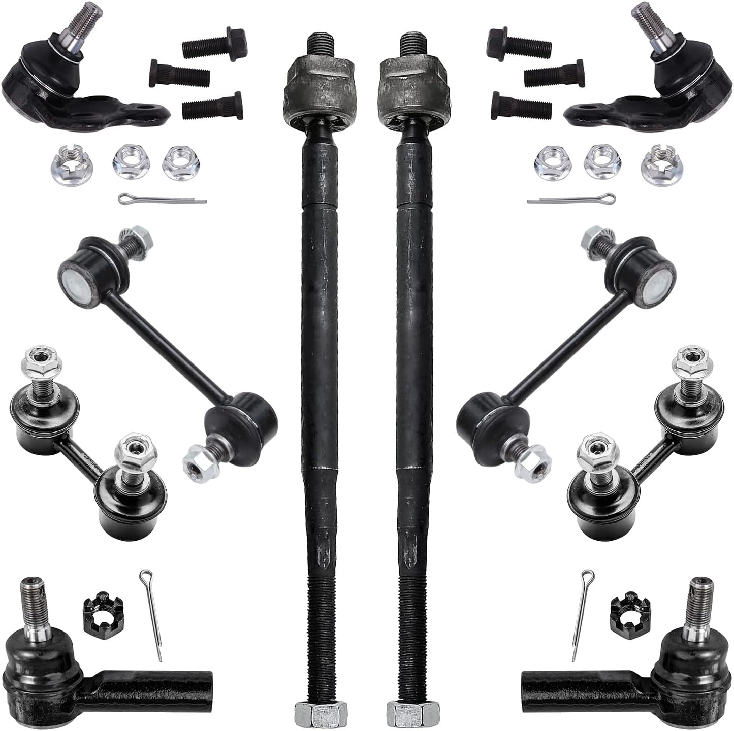 Detroit Axle - 10pc Front Suspension Kit for 1993-1995 Toyota Corolla Geo Prizm 2 Lower Ball Joints 4 Inner & Outer Tie Rod End Links 4 Front Rear Sway Bar End Links 1994 Replacement