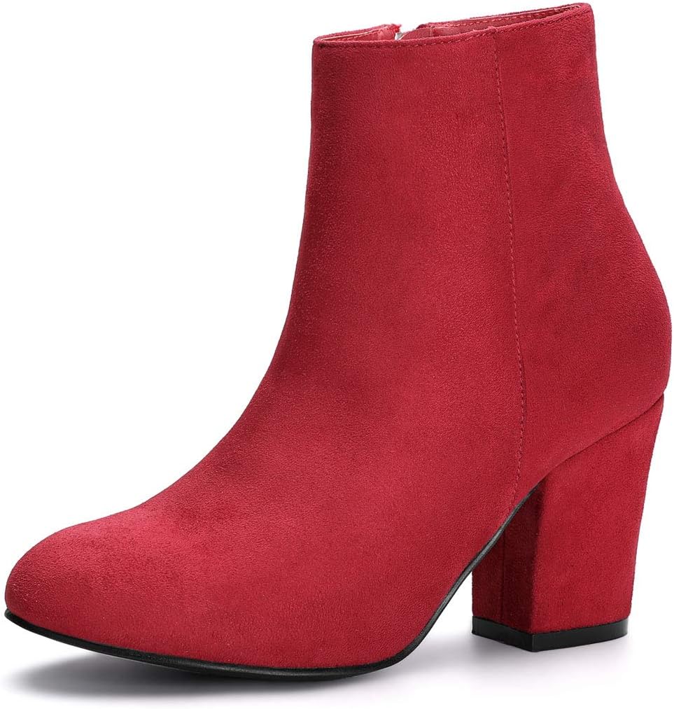 Allegra K Women's Round Toe Side Zip Chunky Heel Ankle Boots
