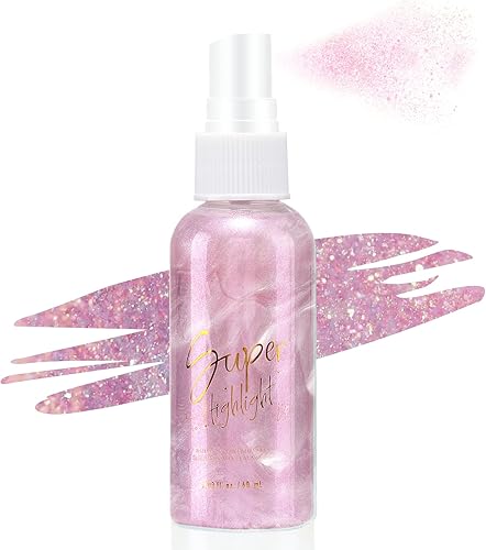 DAGEDA Spray de purpurina corporal, laca para el cabello con purpurina rosa para cara, cabello y cuerpo, brillo corporal, iluminador líquido de alto