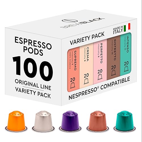 BrewBlack Paquete variado de cápsulas de café, 100 cápsulas de café de aluminio compatibles con la línea original Nespresso, tostado medio y oscuro,