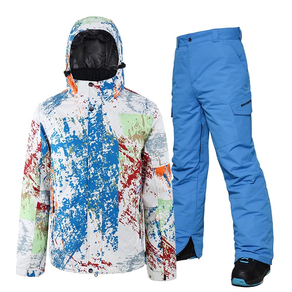 HOTIAN Giacca da sci da Uomo e pantaloni Set, Uomo invernale Calda,Pantaloni Da Sciimpermeabili E Cappotto,per Il Lavoro All'aperto Sci Pesca Equitazione Moto