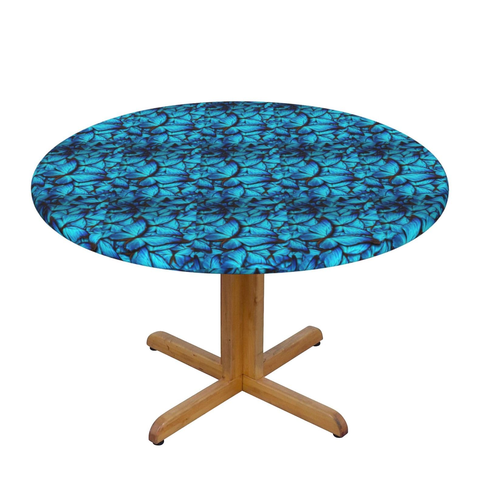 Nappe ronde papillon bleu pour table de salle à manger et cuisine