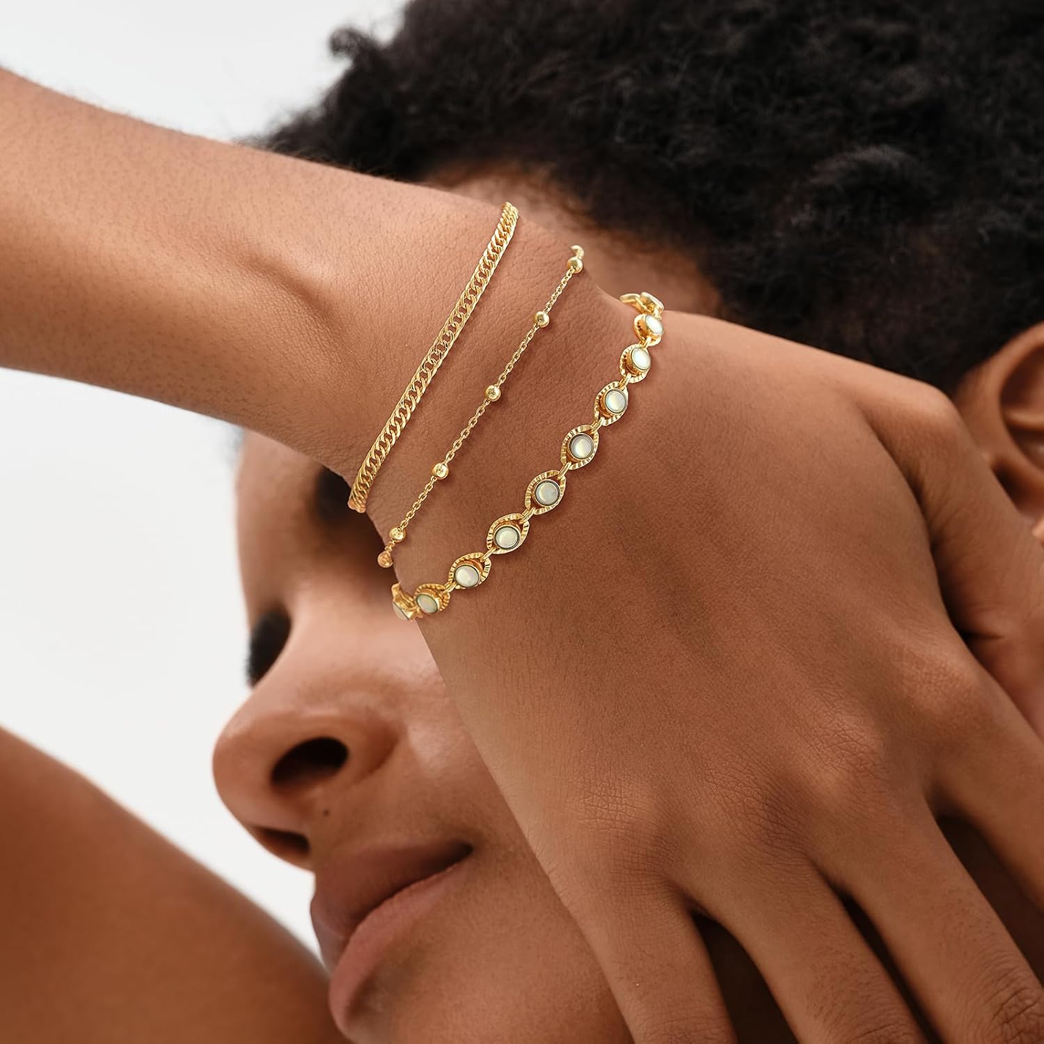 MEVECCO Gold Cuban Link Bracelet,14K Gold Plated Dainty Cute Tiny Geometry Rectangle Hip Hop Bracelet for Women - Image 4