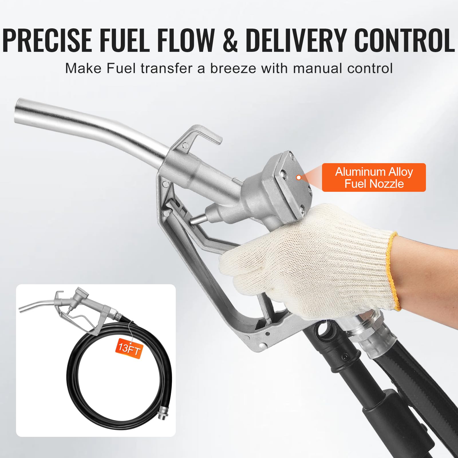 VEVOR Pompa di Trasferimento Carburante, 12 V CC 5 GPM 1/7 HP, Pompa Elettrica Portatile con Ugello Carburante, Spegnimento Automatico, Tubo Flessibile Lungo per Benzina Diesel Miscele di Metanolo